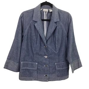 Chico’s Women’s Chambray White Stitch Notch Collar Flap Front Pocket Blazer 2